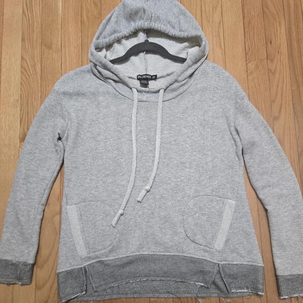 Women's hoodie sweatshirt size M gray striped 2 pockets